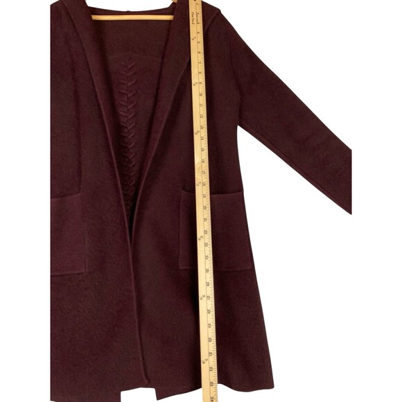 100% Angora Long Hooded Cardigan Sweater L Burgundy Plum Soft Cozy Braided Back - Picture 7 of 7